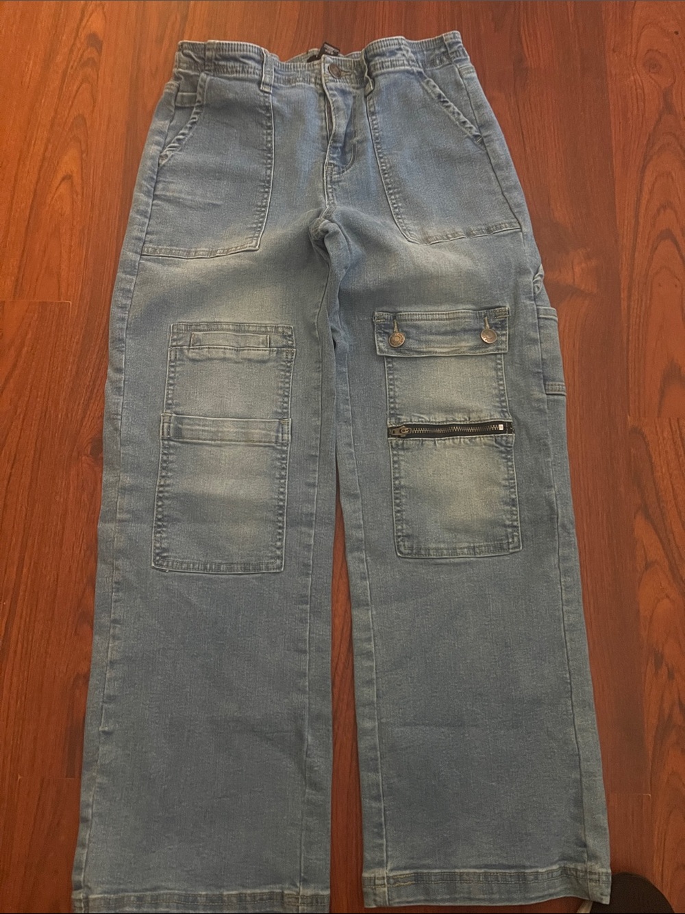 Forever 21 Light Blue Patch Pocket Straight-Leg Jeans